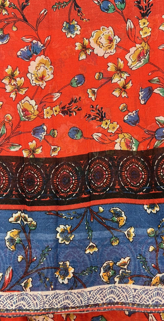 Red Flower Viscose Printed - Chaddors