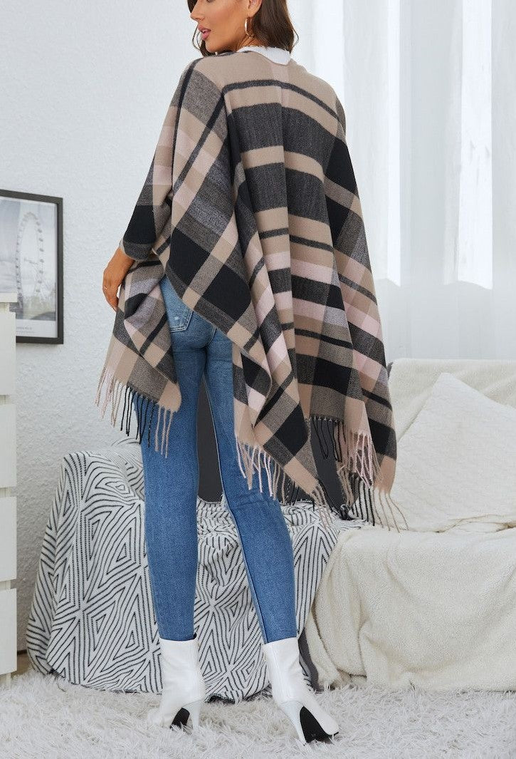 Pink and Gray Plaid Cape - Chaddors