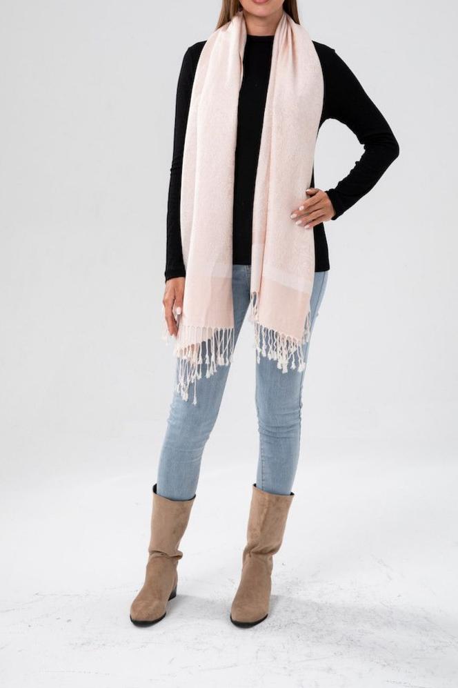 Light Pink Self Design Pashmina