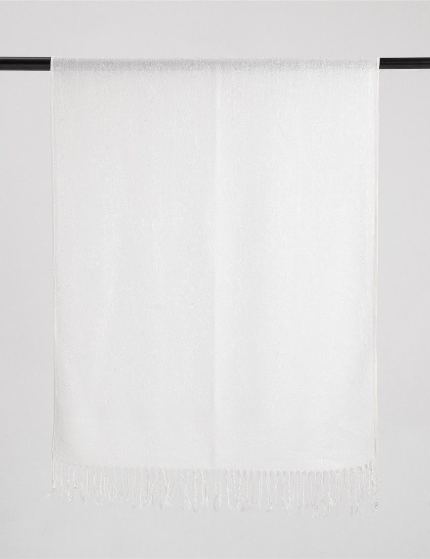 White Self Design Pashmina