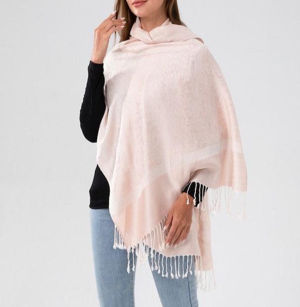 Light Pink Self Design Pashmina