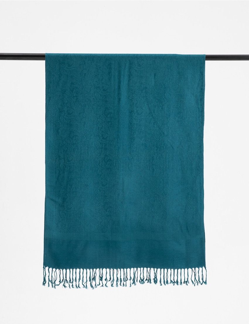 Teal Self Design Pashmina