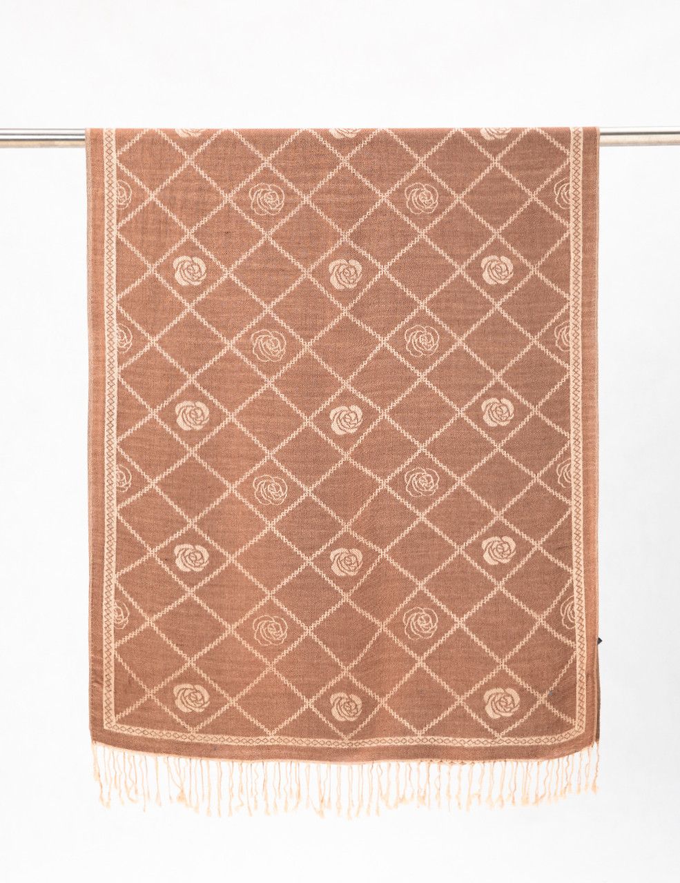 Brown Gold Rose Print Pashmina - Chaddors