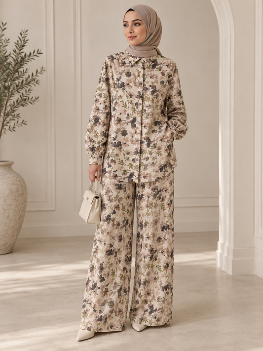 Gray Printed Turkish Co‑ords Set - Chaddors