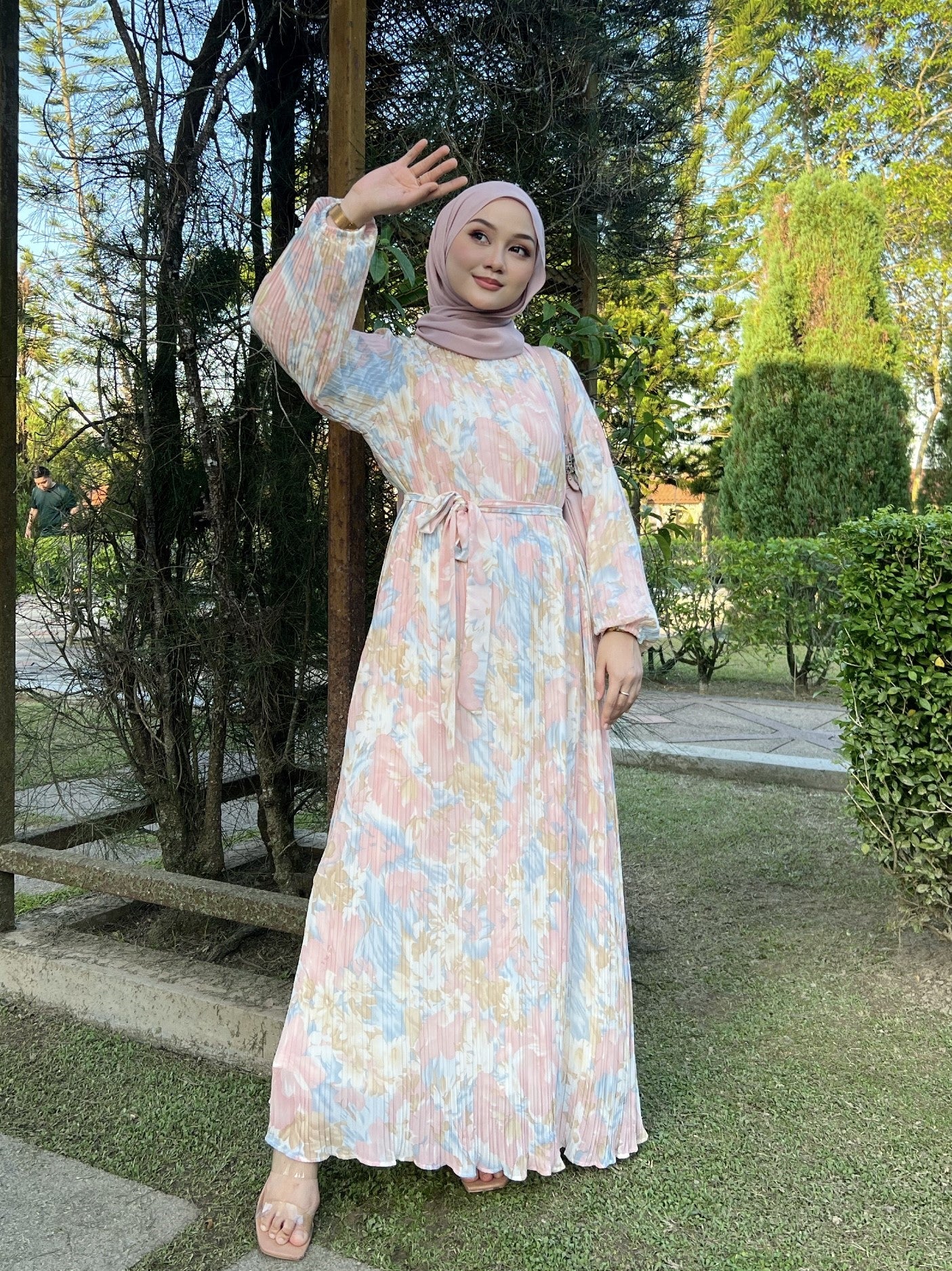 Peach Print Chiffon Dress