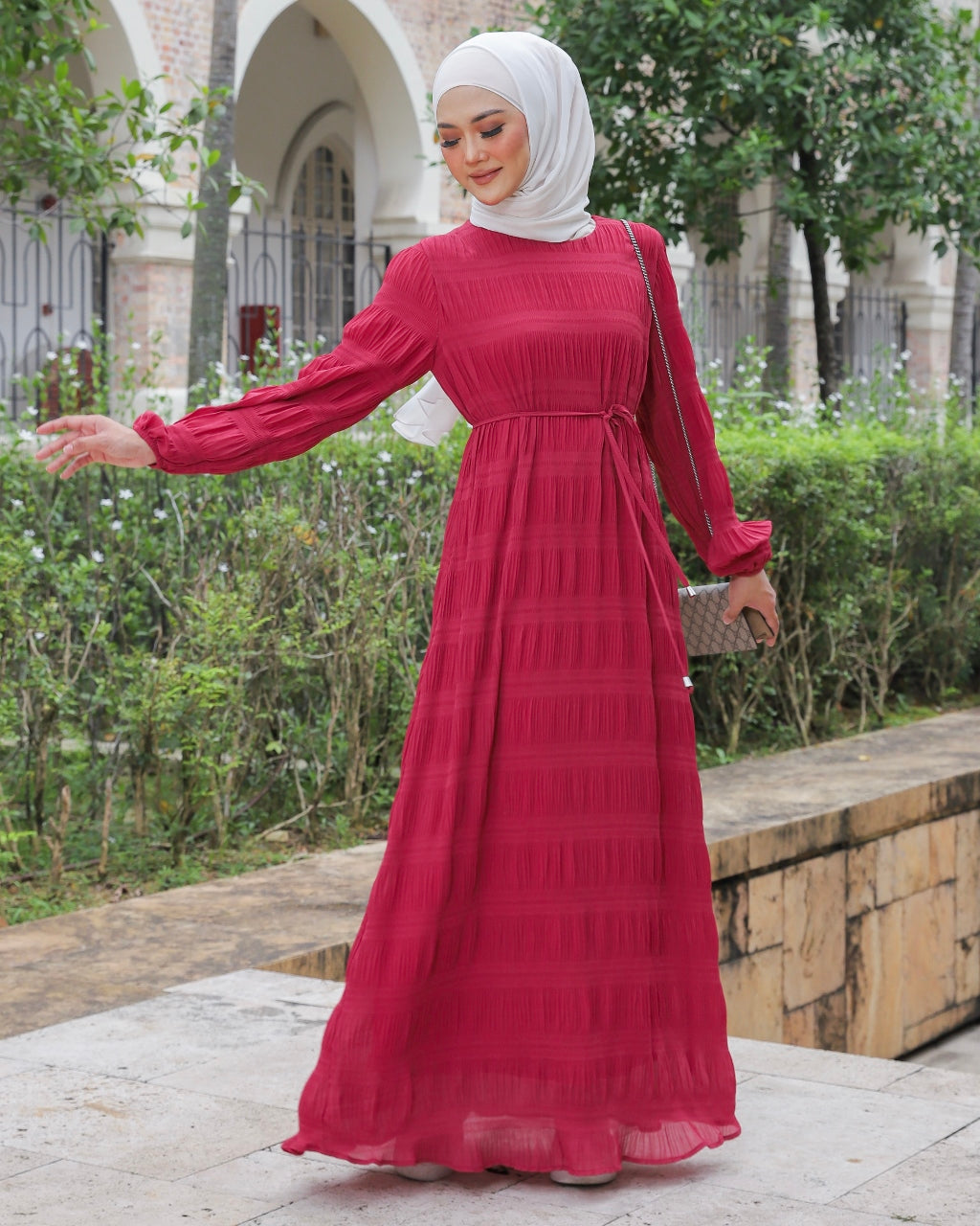 Crimson Crinkle Chiffon Dress