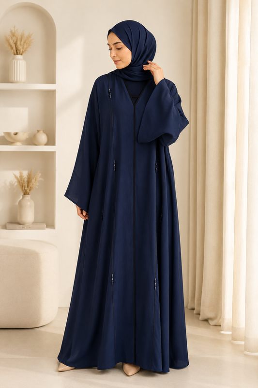 Navy Hand Embroidered Dubai Abaya with Matching Hijab - Chaddors