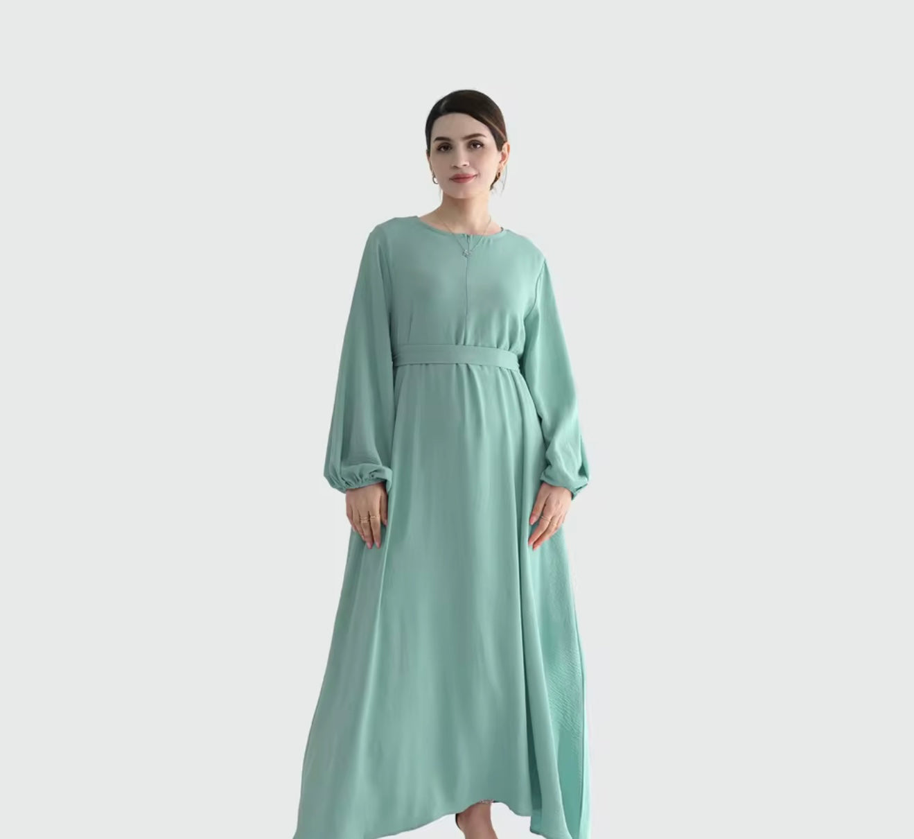 Front Zipper Light Green Abaya Dress