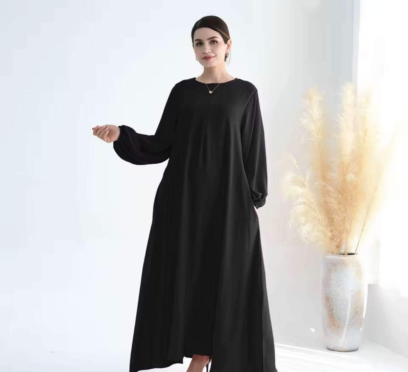 Front Zipper Black Abaya Dress