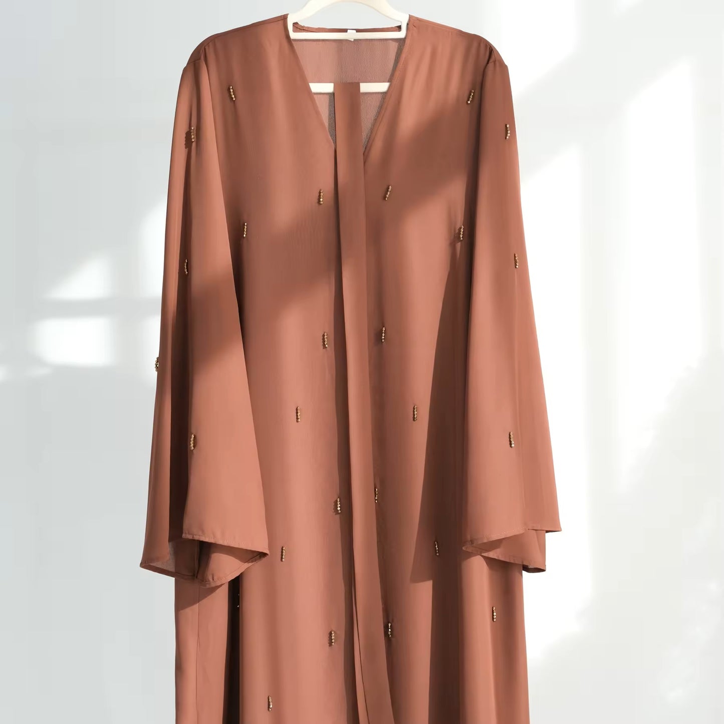 Coffee Beaded Open Abaya
