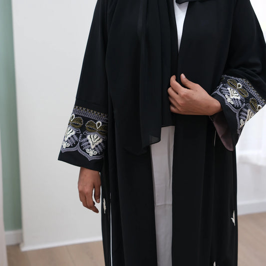 Black Embroidered Luxury Kimono Abaya - Chaddors