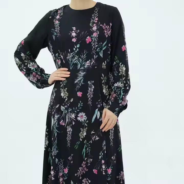 Elegant Black Floral Maxi Dress - Chaddors