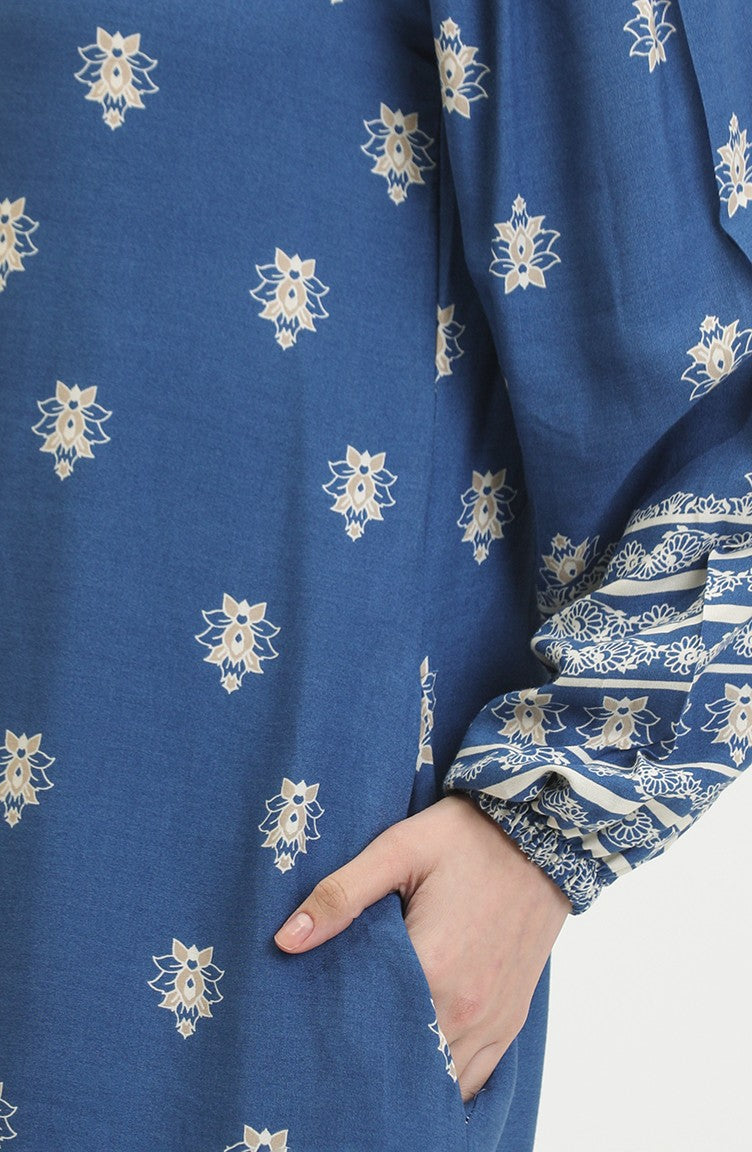 Blue Floral Patterened Dress - Chaddors