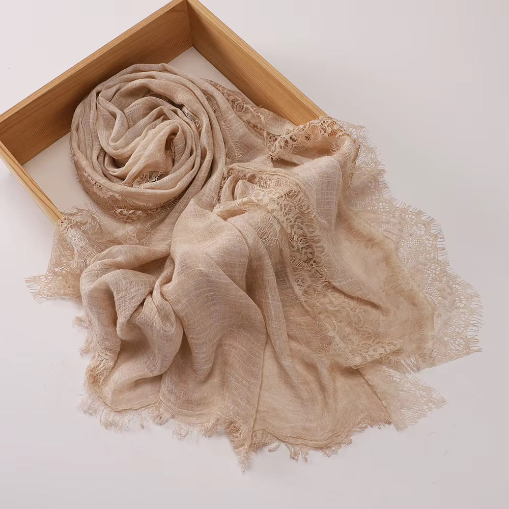 Lace Trim Linen Hijabs
