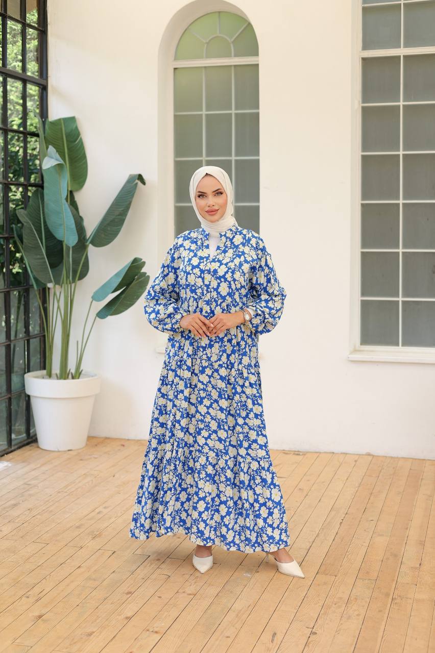 Blue Floral Printed Dress