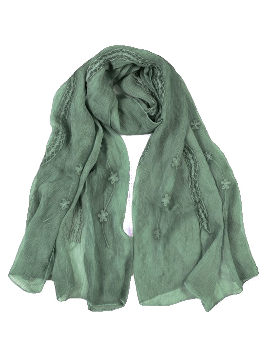 Green Embroidered Viscose Hijab
