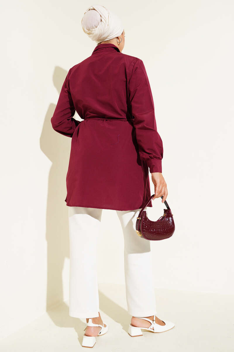 Maroon Pleated Belted Tunic - Chaddors