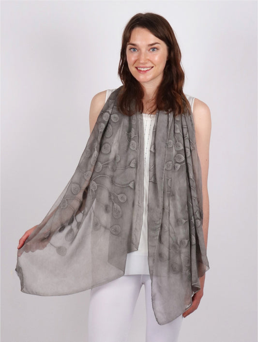 Gray Peacock Embroidered Viscose Hijab - Chaddors