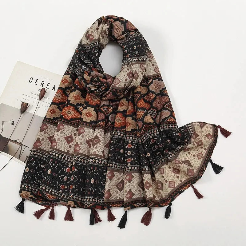 Printed Tassel Hijabs - 1 (Multiple Designs)