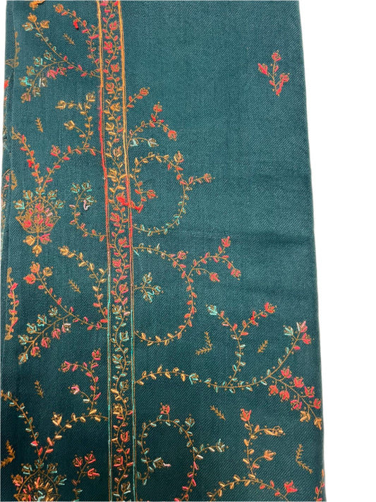 Teal Pashmina Embroidered Shawl - Chaddors