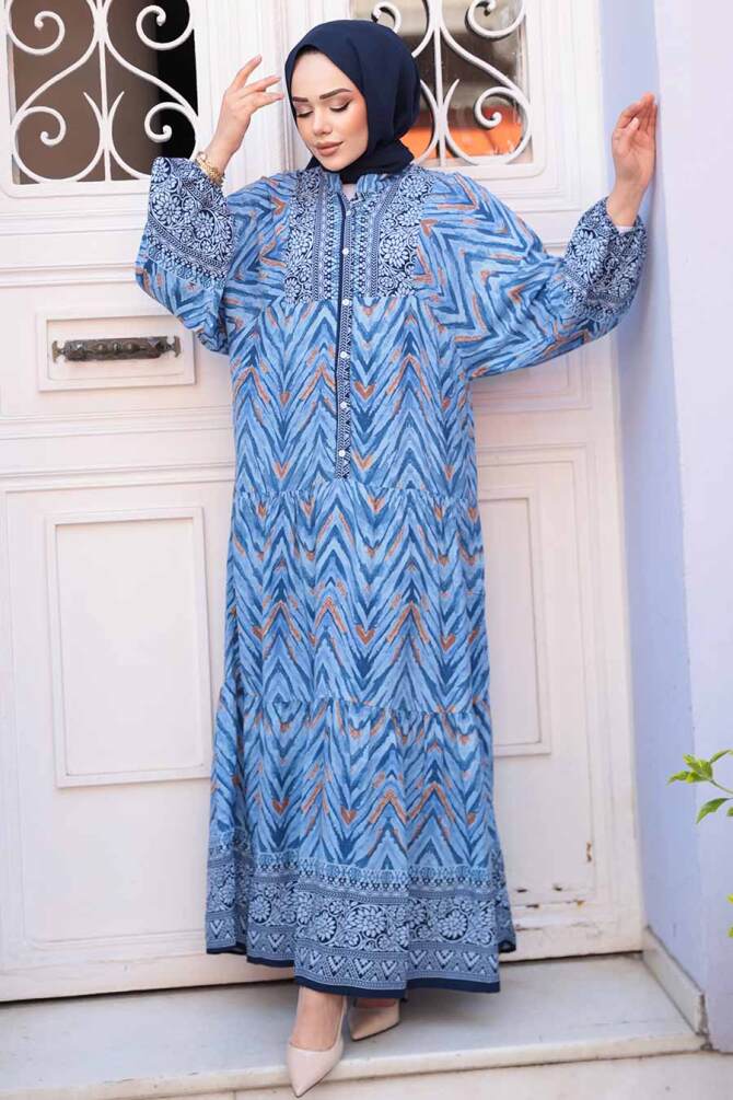 Blue Zigzag Pattern Dress