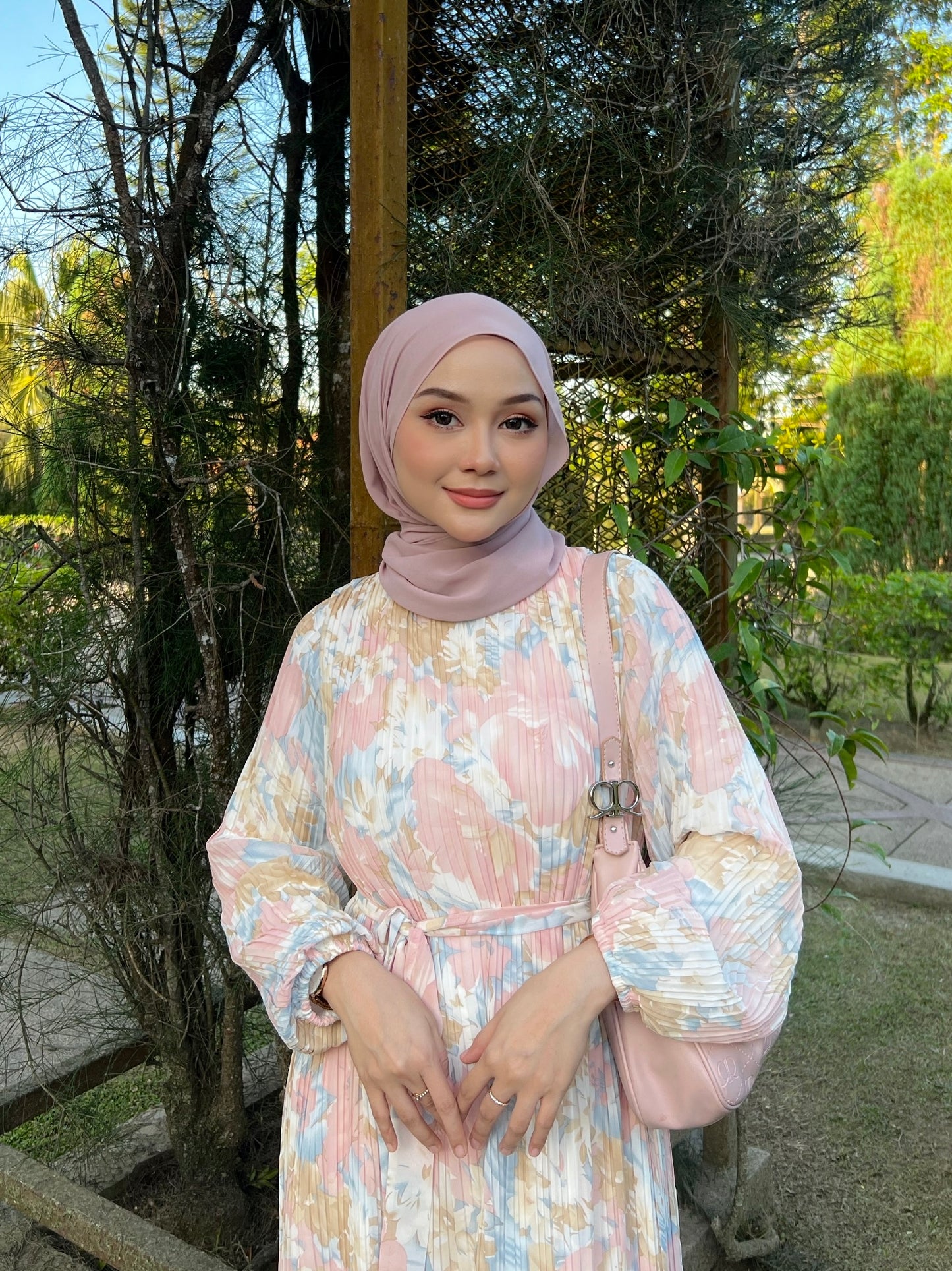 Peach Print Chiffon Dress