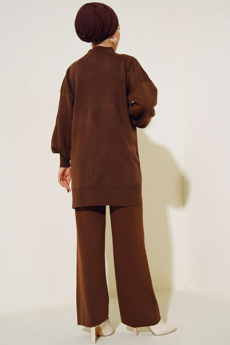 Brown Pearls Detail Knitted Co-ord
