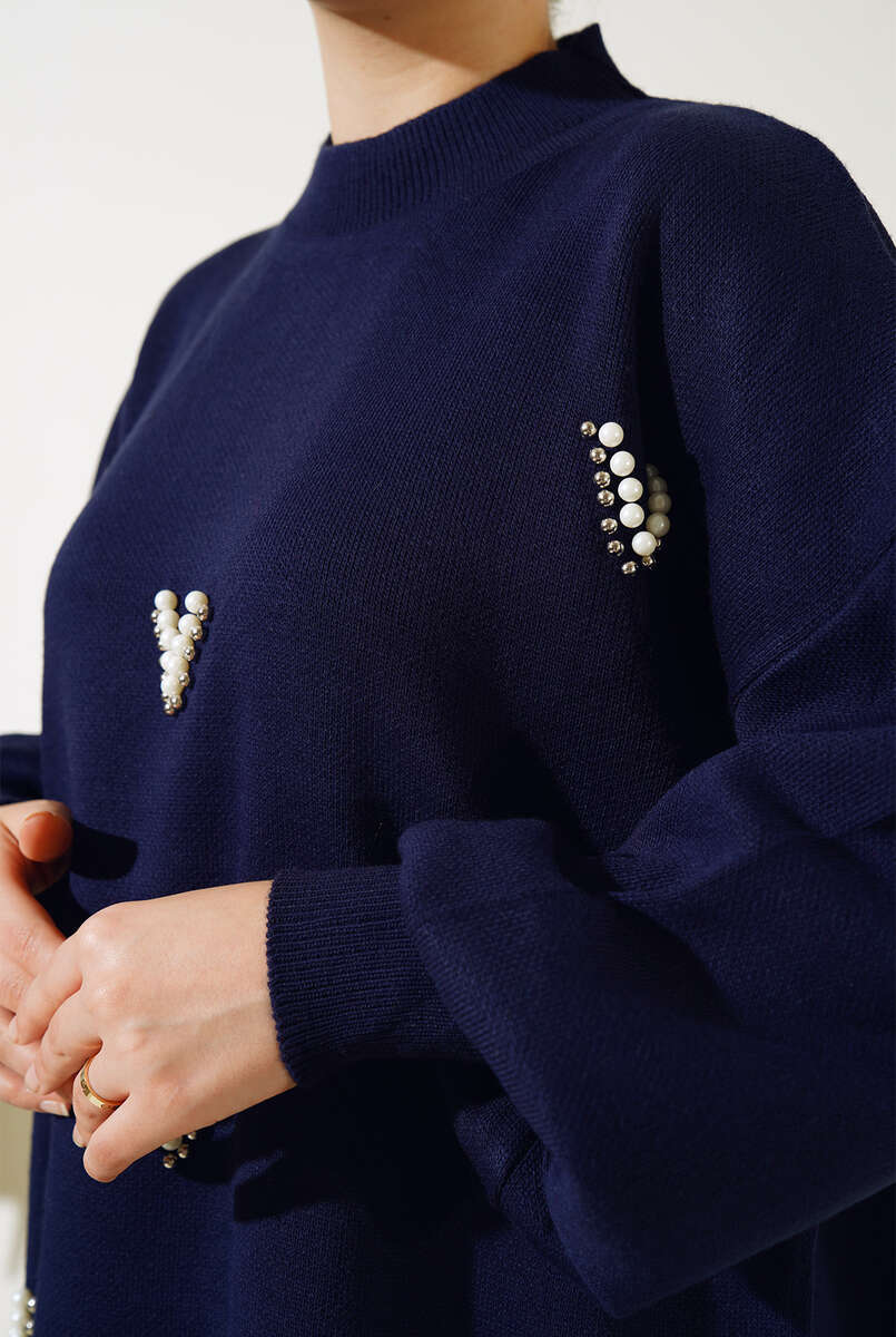 Navy Pearls Detail Knitted Co-ord