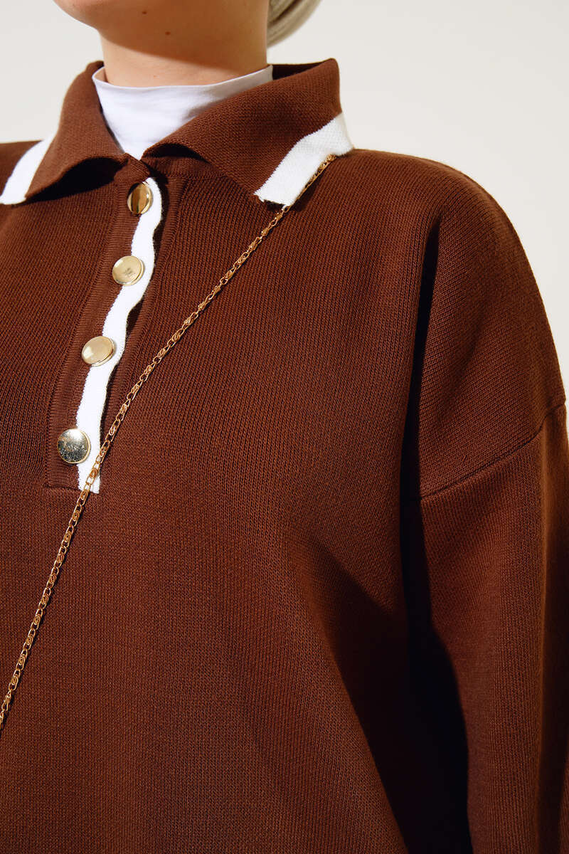 Brown Classic Collar Knitted Co-ord