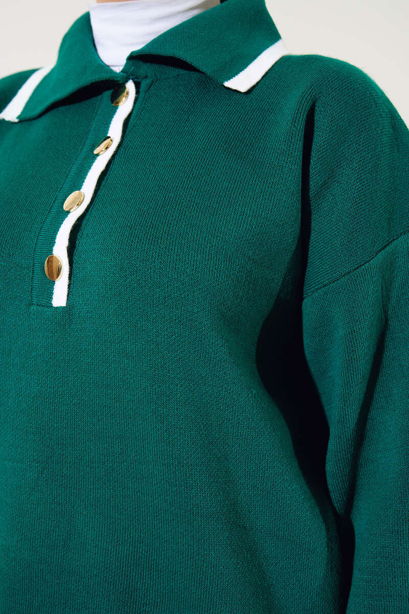 Green Classic Collar Knitted Co-ord - Chaddors