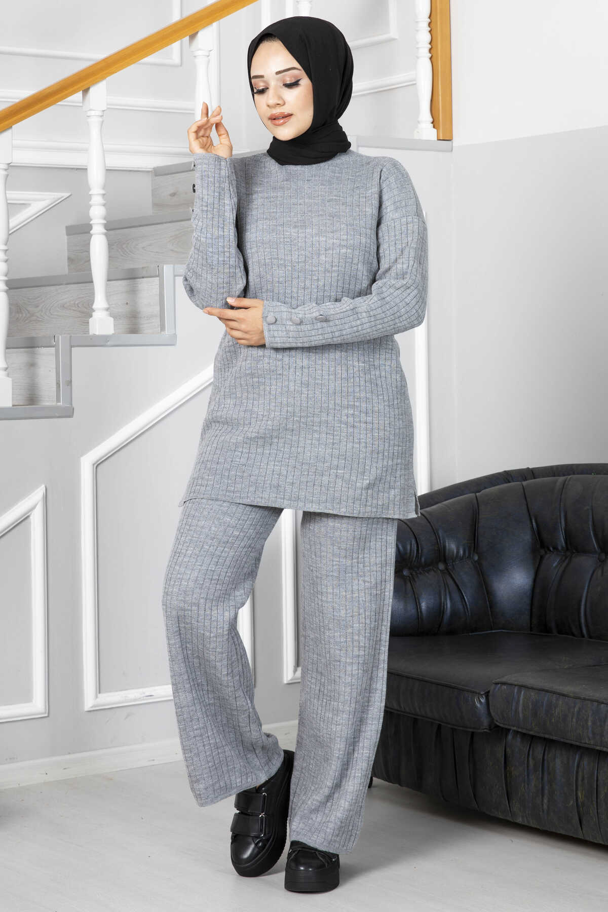 Gray Double Knitted Design Co-ord - Chaddors
