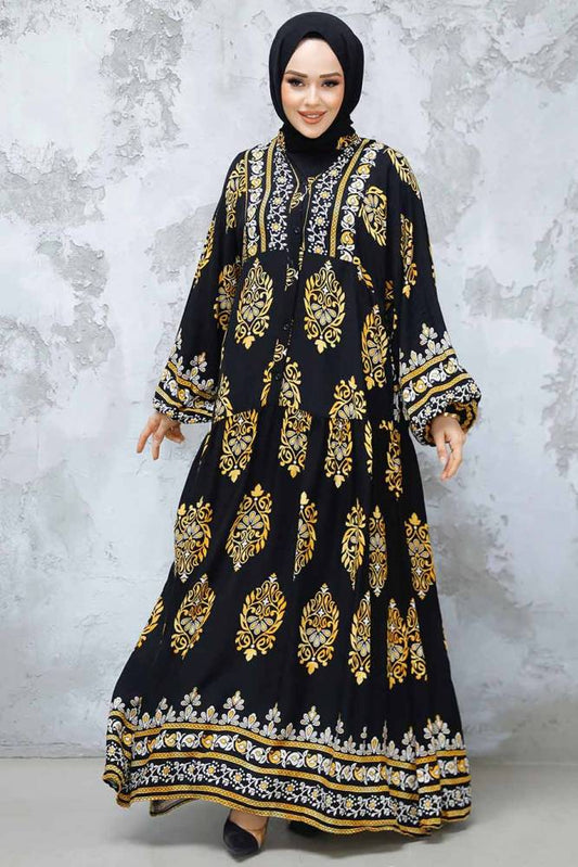 Mustard Print Dress - Chaddors