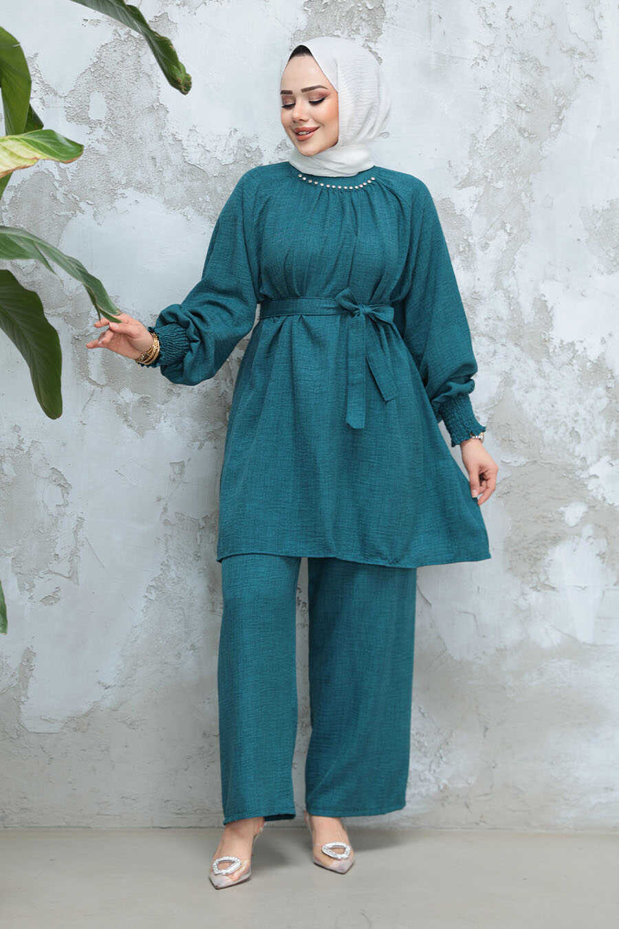 Modest Teal Belted Dual Set
