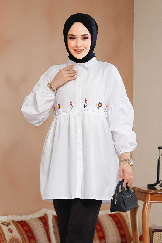 White Embroidered Turkish Tunic - Chaddors