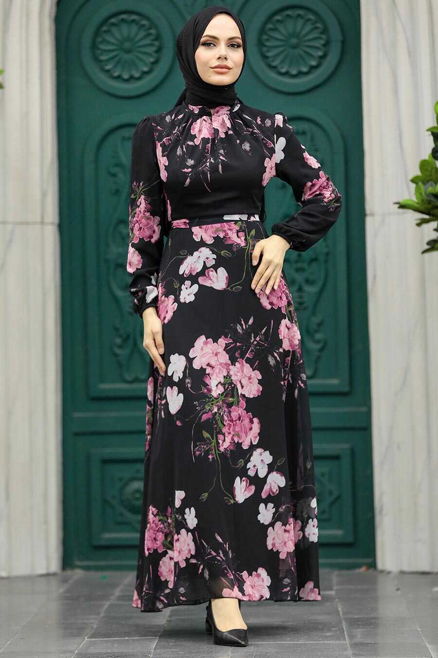 Roses Black Printed Chiffon Dress