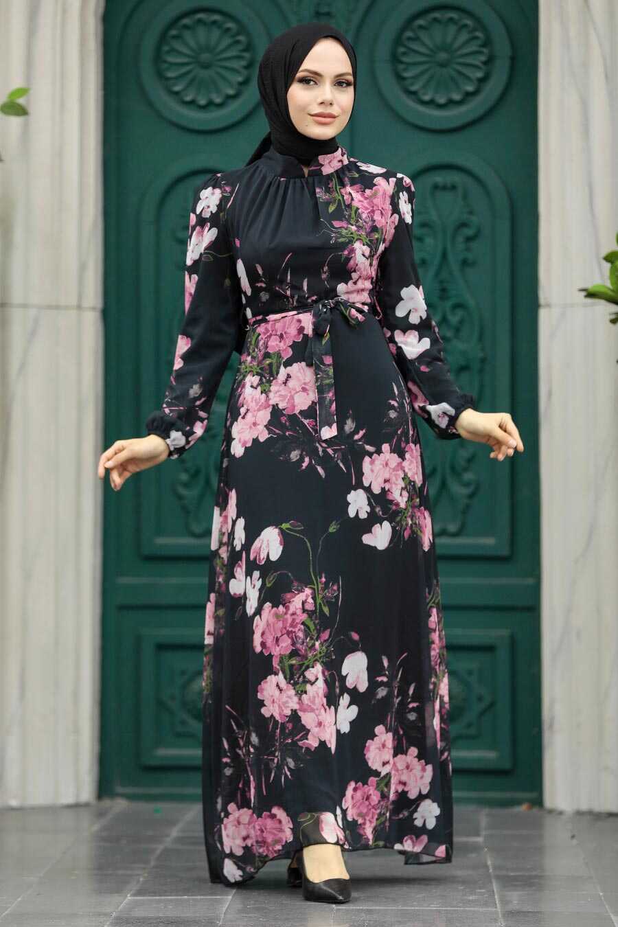 Roses Black Printed Chiffon Dress