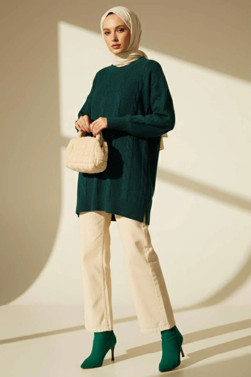Emerald Cable Design Embossed Soft Knit Tunic - Chaddors