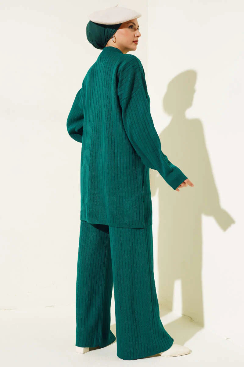 Green Zipper Design Detail Knitted Co-ord - Chaddors