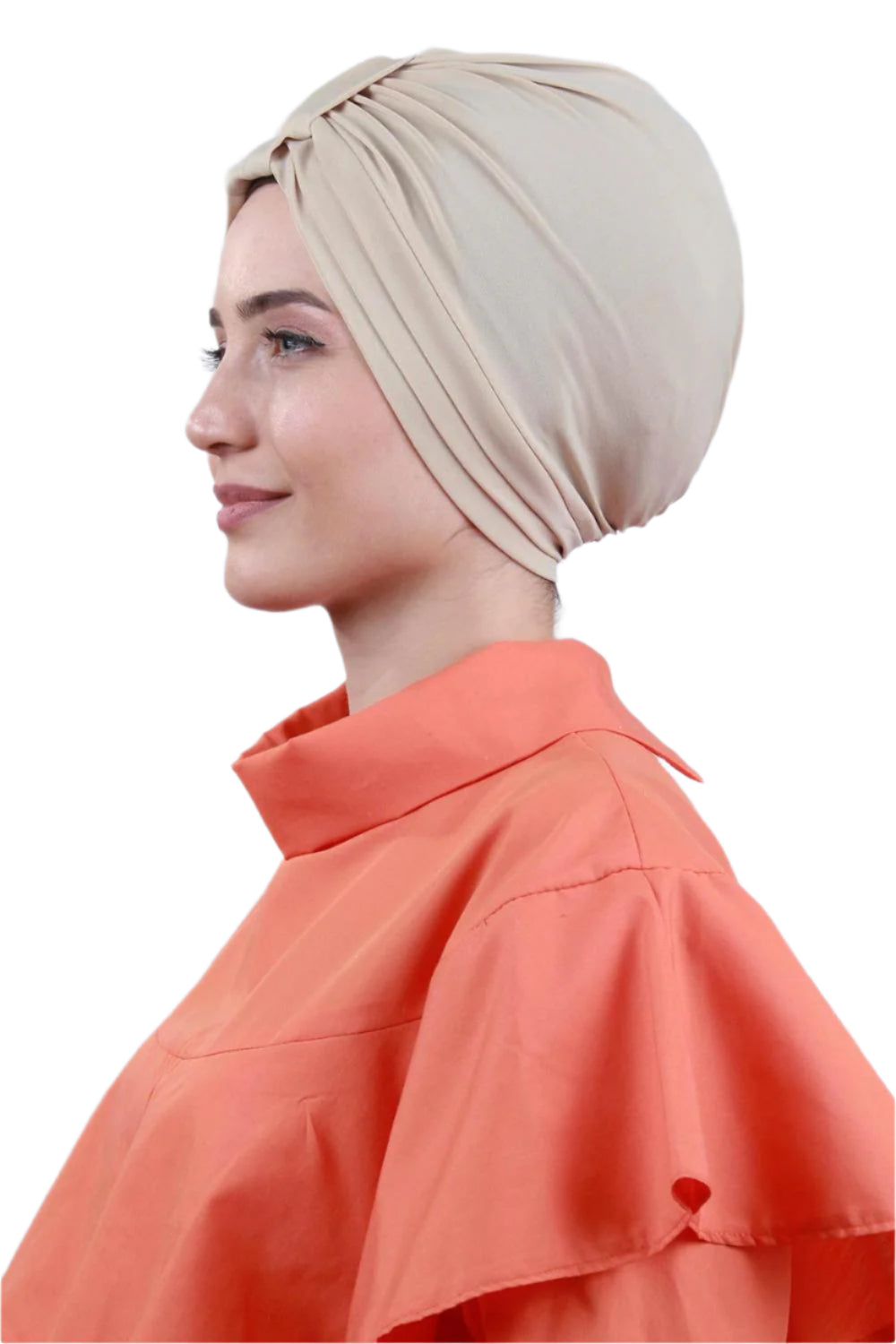 Beige Front Pleats Turbans