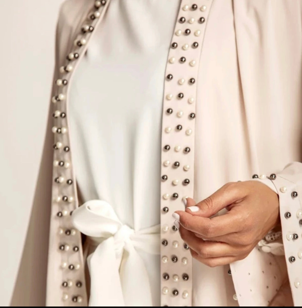 Off White Pearls Abaya