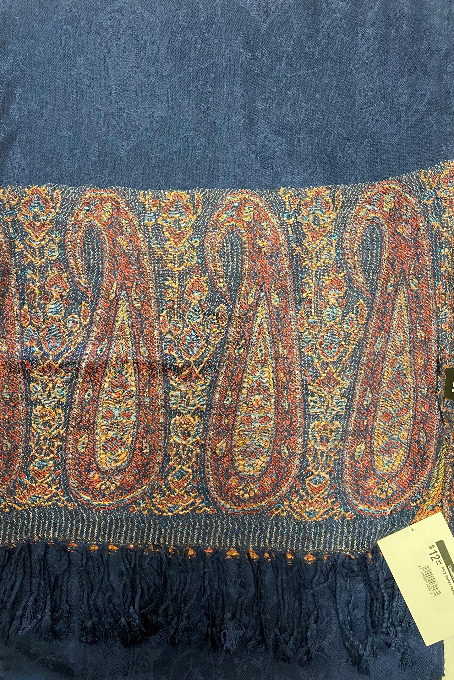 Navy Border Pashmina