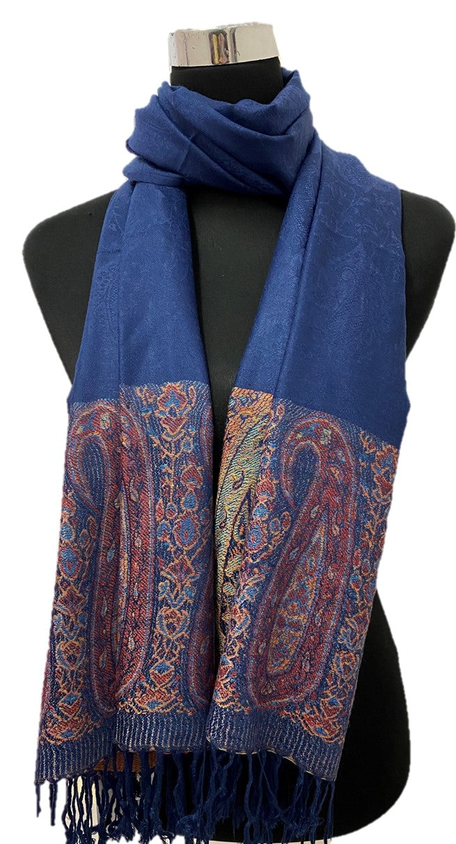 Navy Border Pashmina