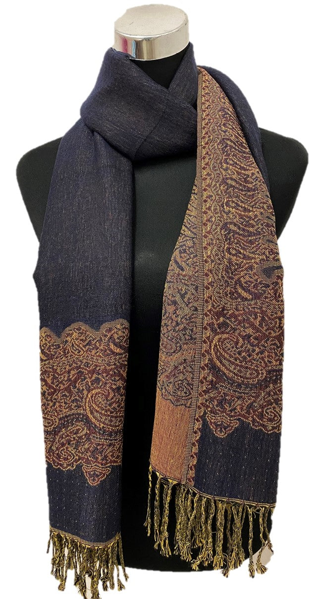 Navy Border Pashmina