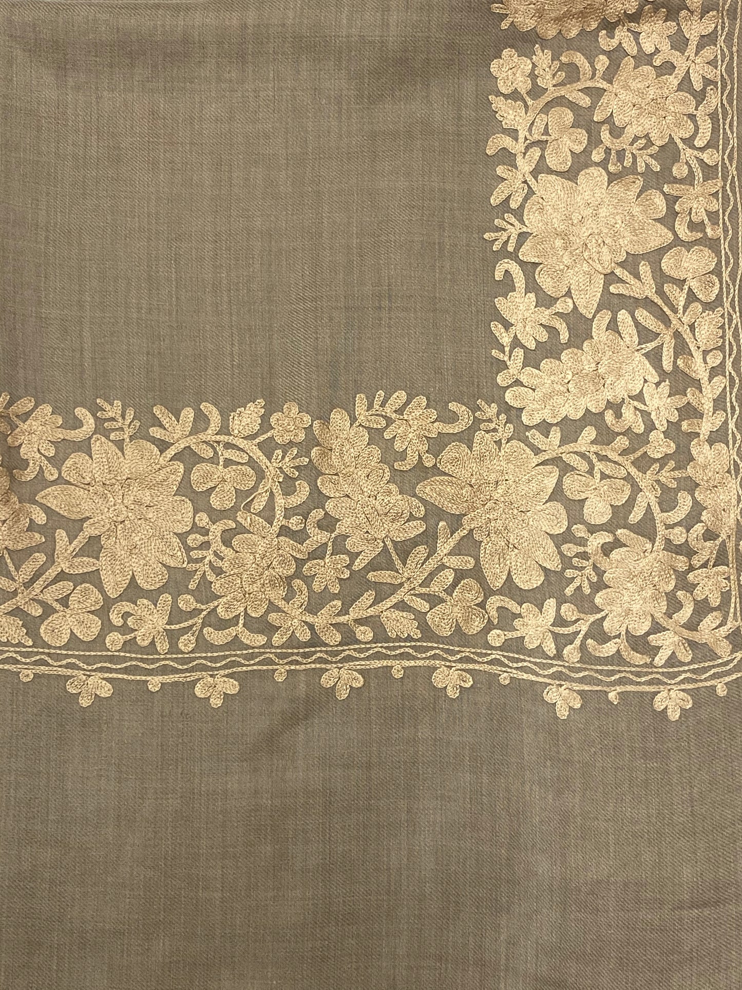 Pure Pashmina Tan Aari Embroidered Scarf