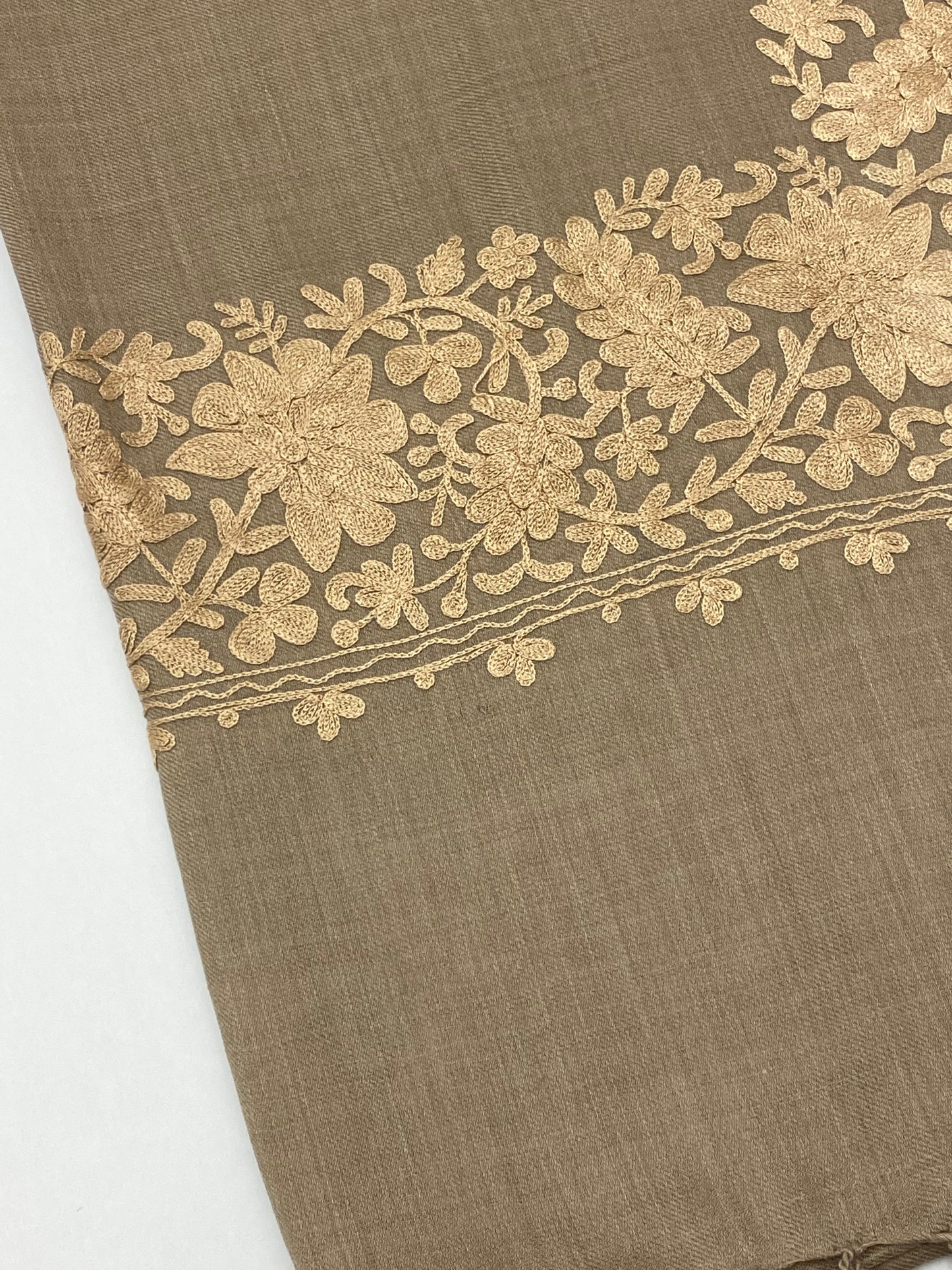 Pure Pashmina Tan Aari Embroidered Scarf