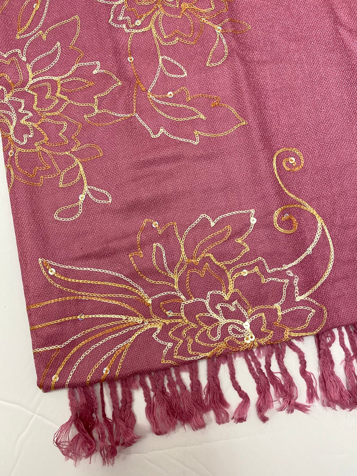 Pink Sequence and Embroidery Pashmina