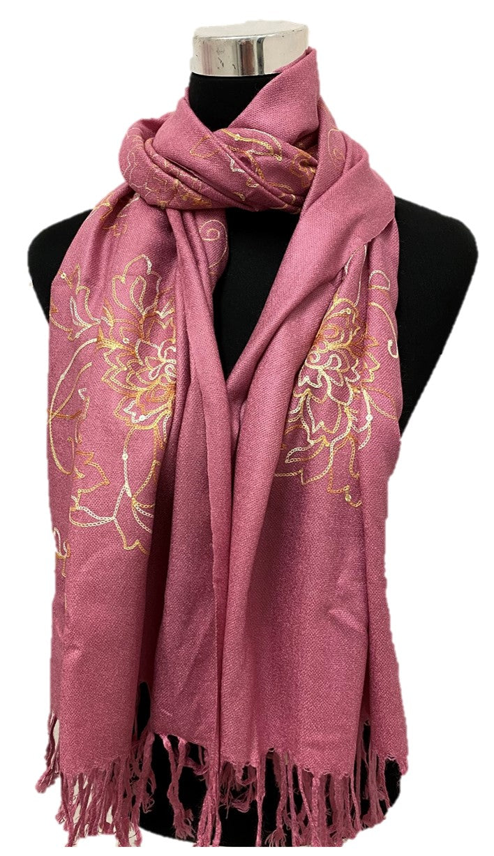 Pink Sequence and Embroidery Pashmina