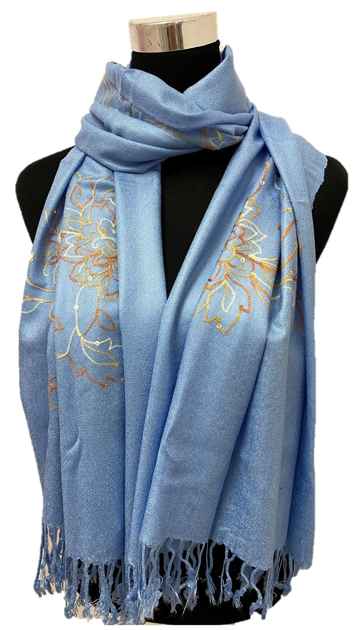 Light Blue Sequence and Embroidery Pashmina