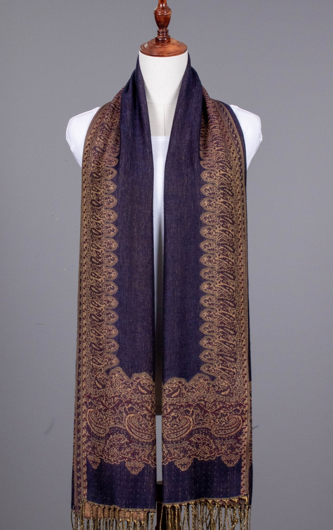 Navy Border Pashmina