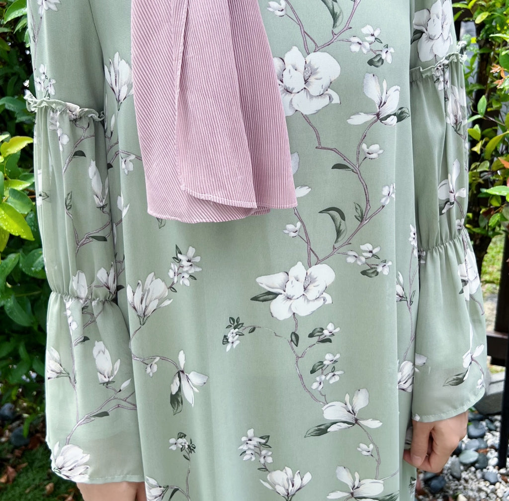 Mint Floral Poet Sleeves Dress